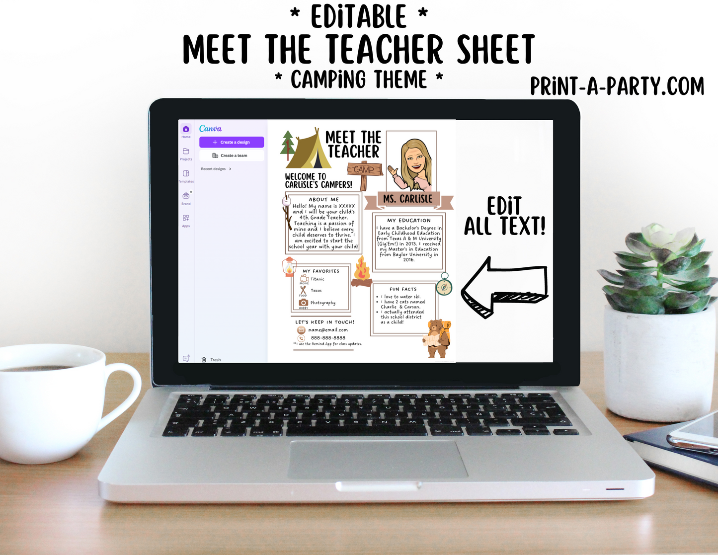 Meet the Teacher Editable Template CAMPING THEME | CAMPERS Themed Classroom | First Day of School Teacher Note | Back to School Welcome Letter | Teacher School First Day Template