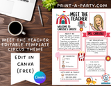 Meet the Teacher Editable Template CIRCUS THEME | CIRCUS Themed Classroom | First Day of School Teacher Note | Back to School Welcome Letter | Teacher School First Day Template