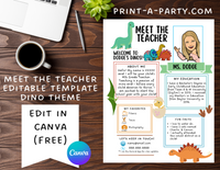Meet the Teacher Editable Template DINOSAUR THEME | DINO Themed Classroom | First Day of School Teacher Note | Back to School Welcome Letter | Teacher School First Day Template
