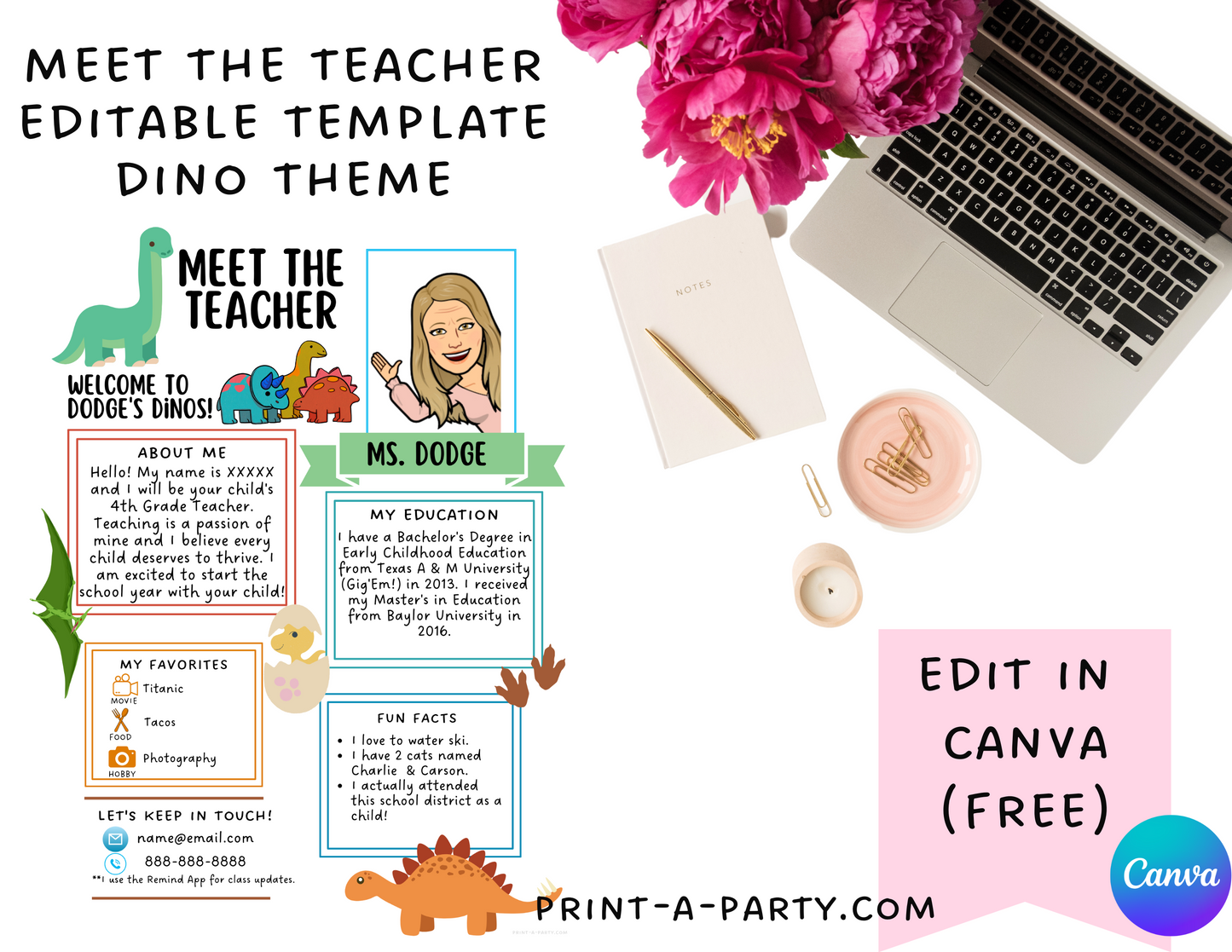 Meet the Teacher Editable Template DINOSAUR THEME | DINO Themed Classroom | First Day of School Teacher Note | Back to School Welcome Letter | Teacher School First Day Template