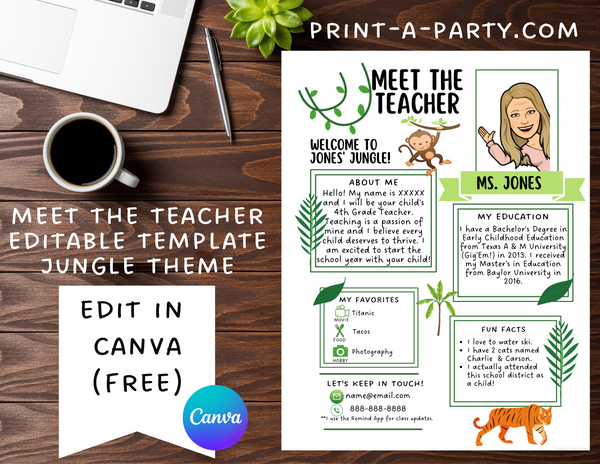 Meet the Teacher Editable Template JUNGLE THEME | Jungle Themed Classroom | First Day of School Teacher Note | Back to School Welcome Letter | Teacher School First Day Template
