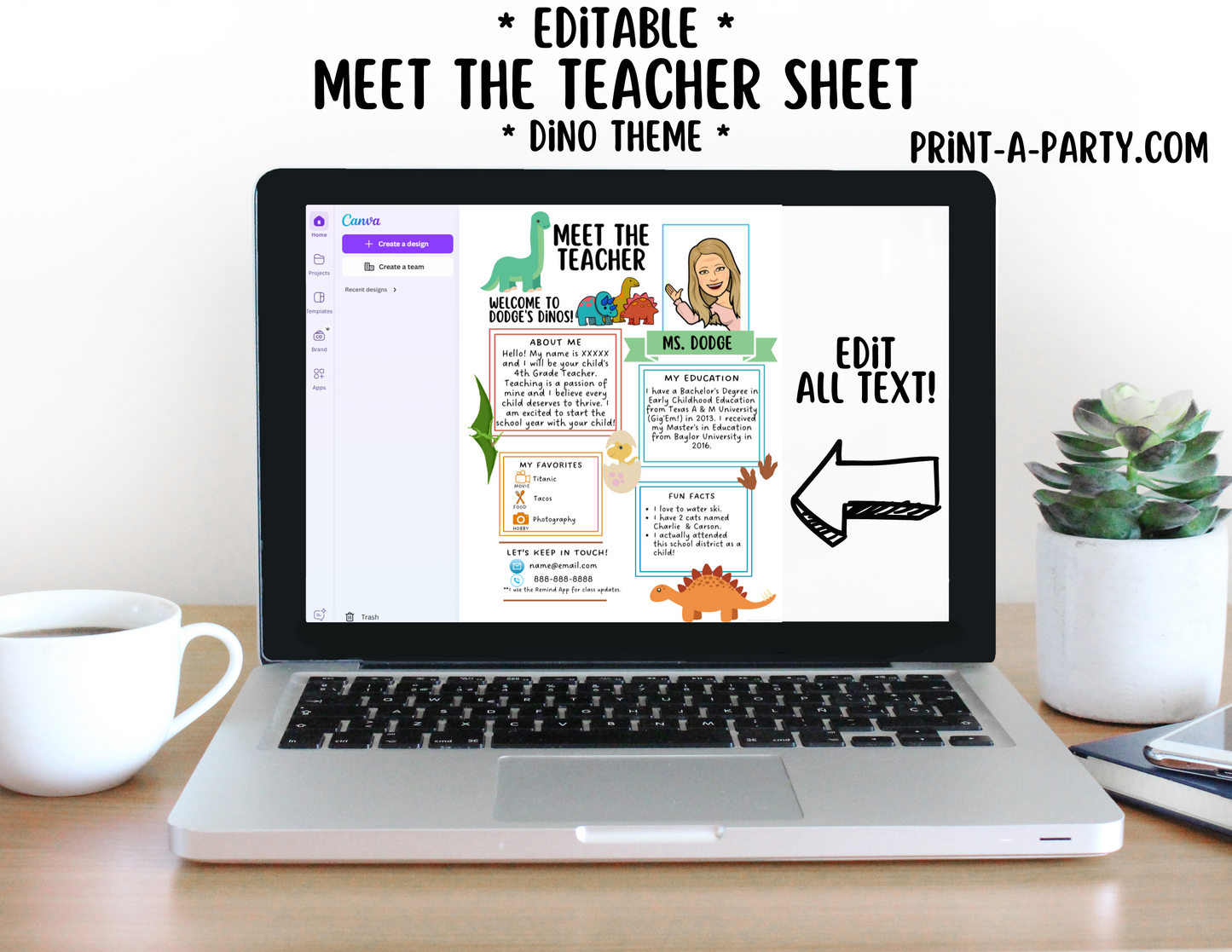 Meet the Teacher Editable Template DINOSAUR THEME | DINO Themed Classroom | First Day of School Teacher Note | Back to School Welcome Letter | Teacher School First Day Template