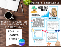 Meet the Teacher Editable Template BEACH THEME | Beach Themed Classroom | First Day of School Teacher Note | Back to School Welcome Letter | Teacher School First Day Template