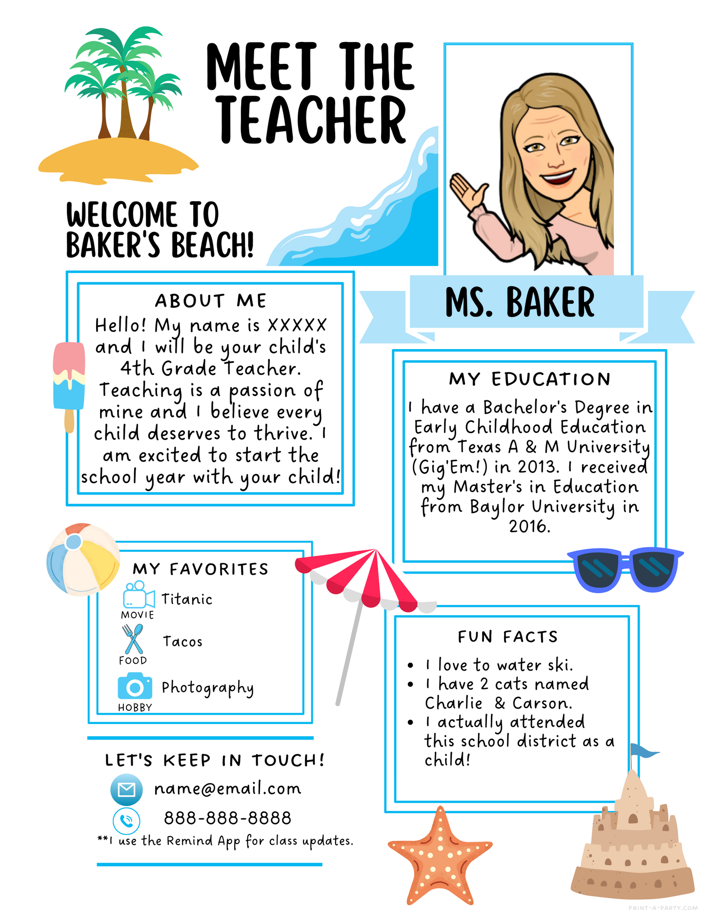 Meet the Teacher Editable Template BEACH THEME | Beach Themed Classroom | First Day of School Teacher Note | Back to School Welcome Letter | Teacher School First Day Template