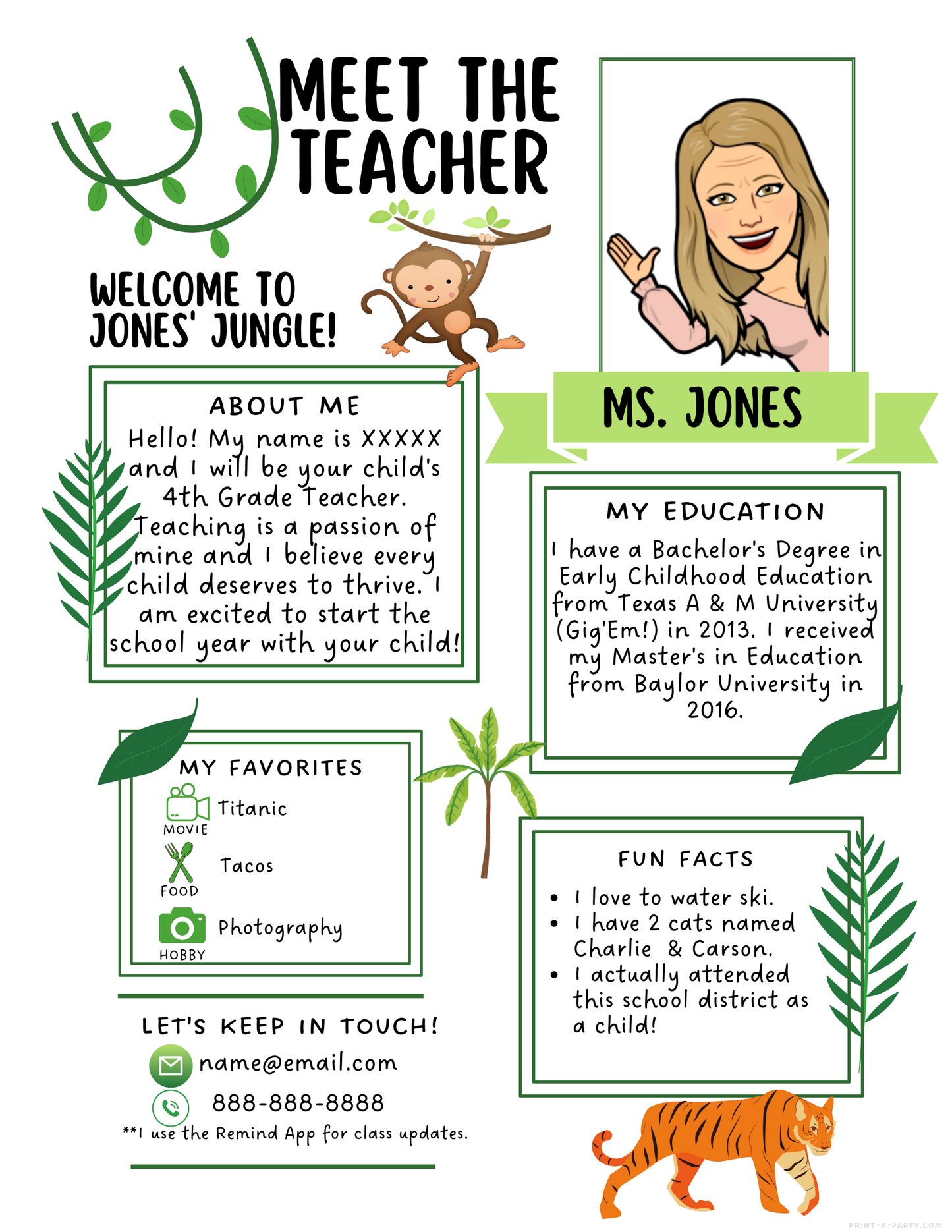 Meet the Teacher Editable Template JUNGLE THEME | Jungle Themed Classroom | First Day of School Teacher Note | Back to School Welcome Letter | Teacher School First Day Template