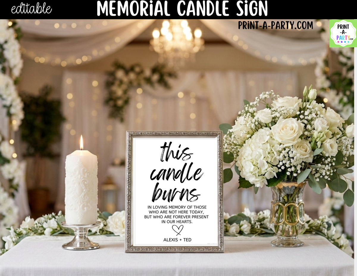 Editable Memorial Candle Sign – This Candle Burns in Memory | 8x10