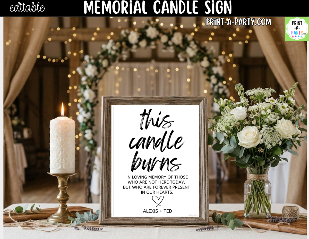Editable Memorial Candle Sign – This Candle Burns in Memory | 8x10