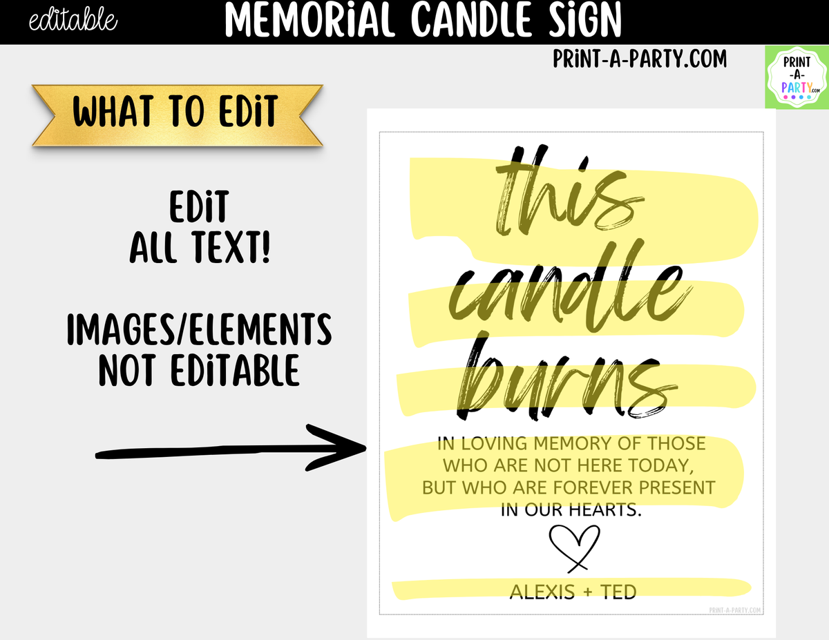 Editable Memorial Candle Sign – This Candle Burns in Memory | 8x10