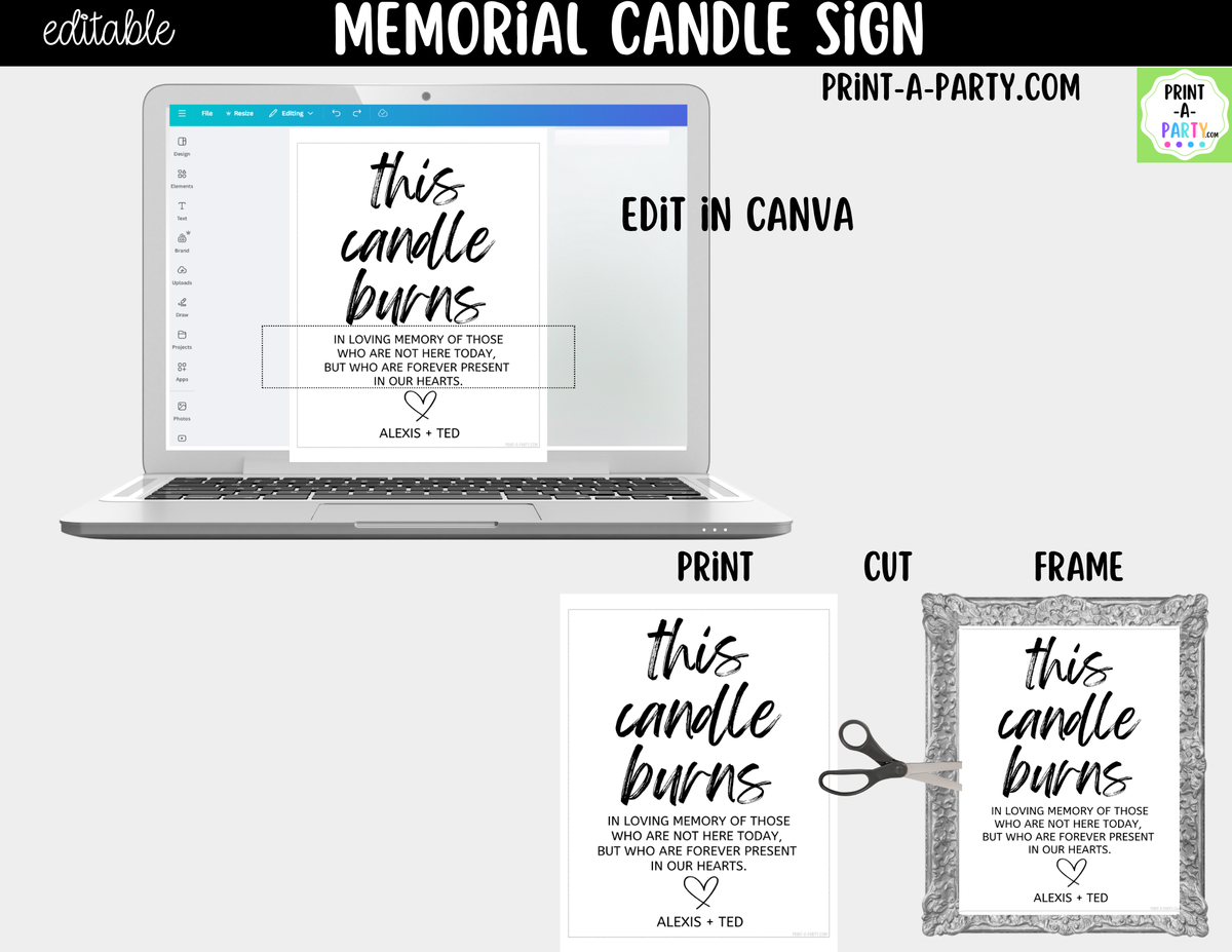 Editable Memorial Candle Sign – This Candle Burns in Memory | 8x10