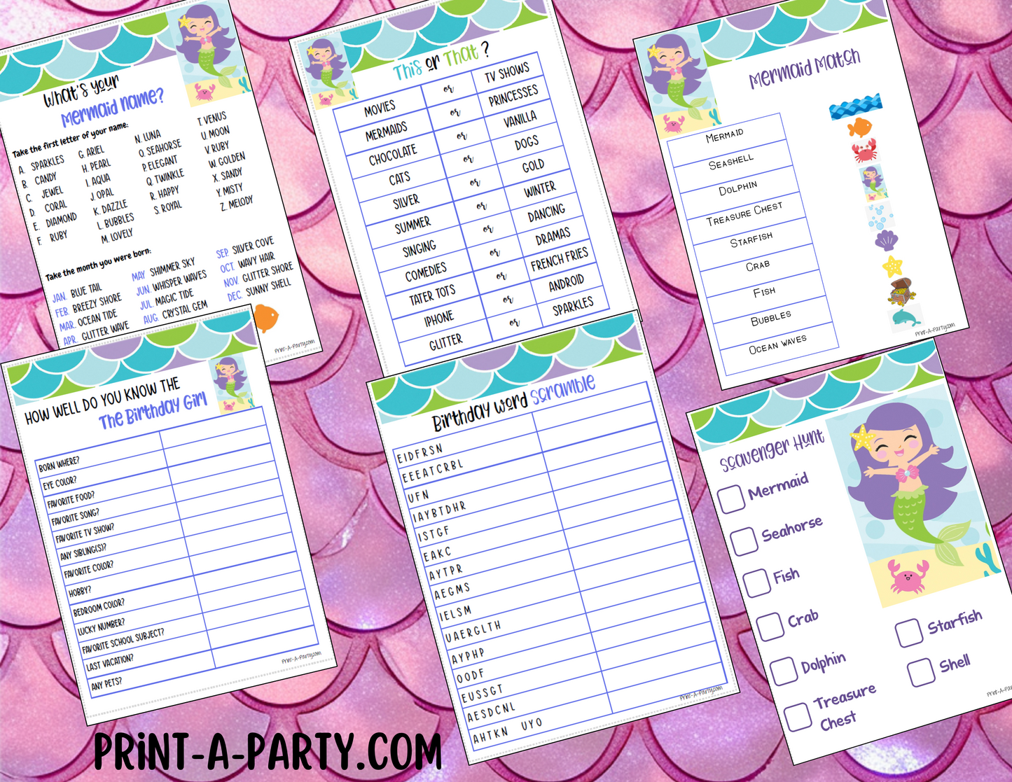 GAMES: MERMAID THEME | Birthday Party Games | Mermaid Party | Mermaid Party Ideas | INSTANT DOWNLOAD