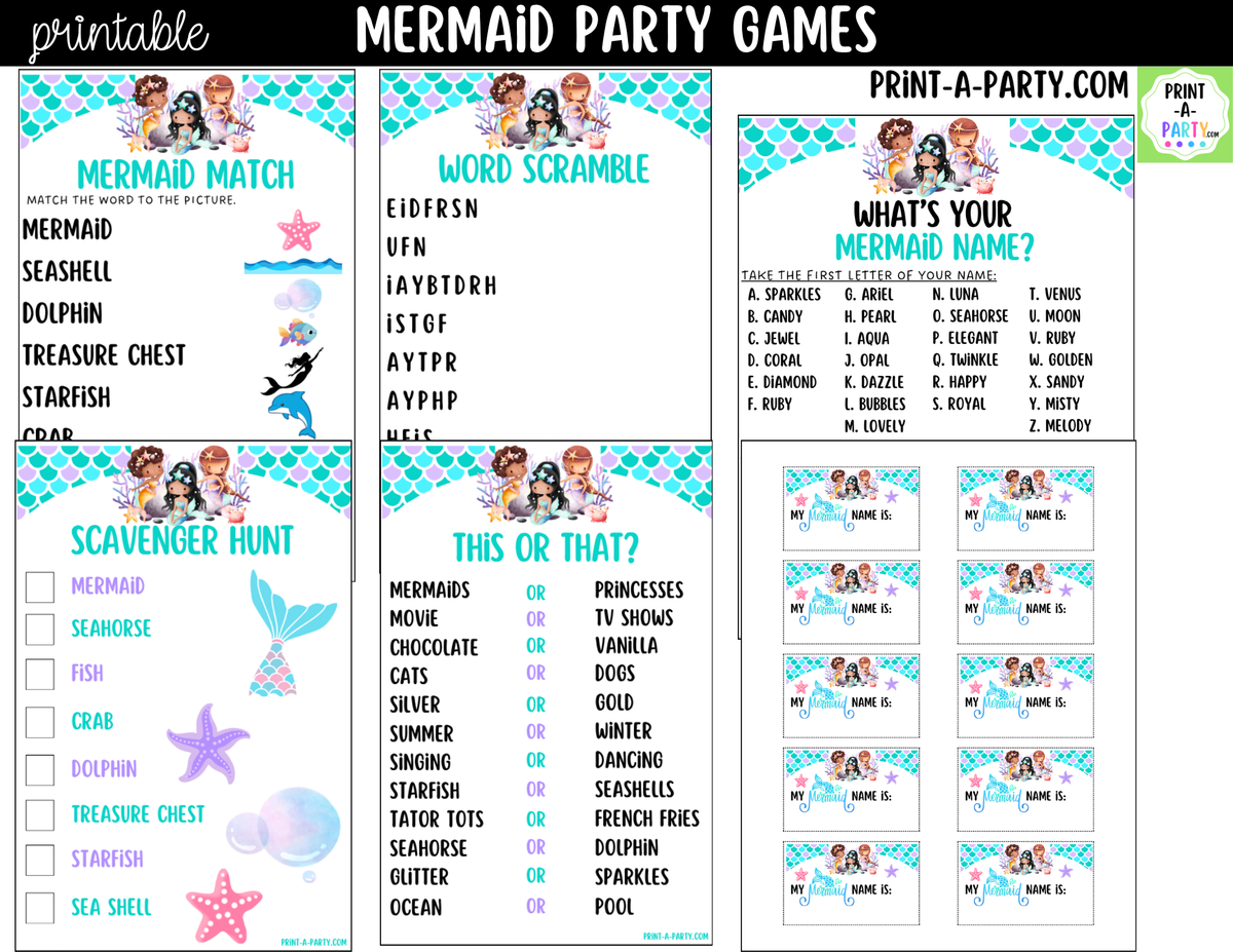 Mermaid Party Games Printable | Under the Sea Birthday Activities