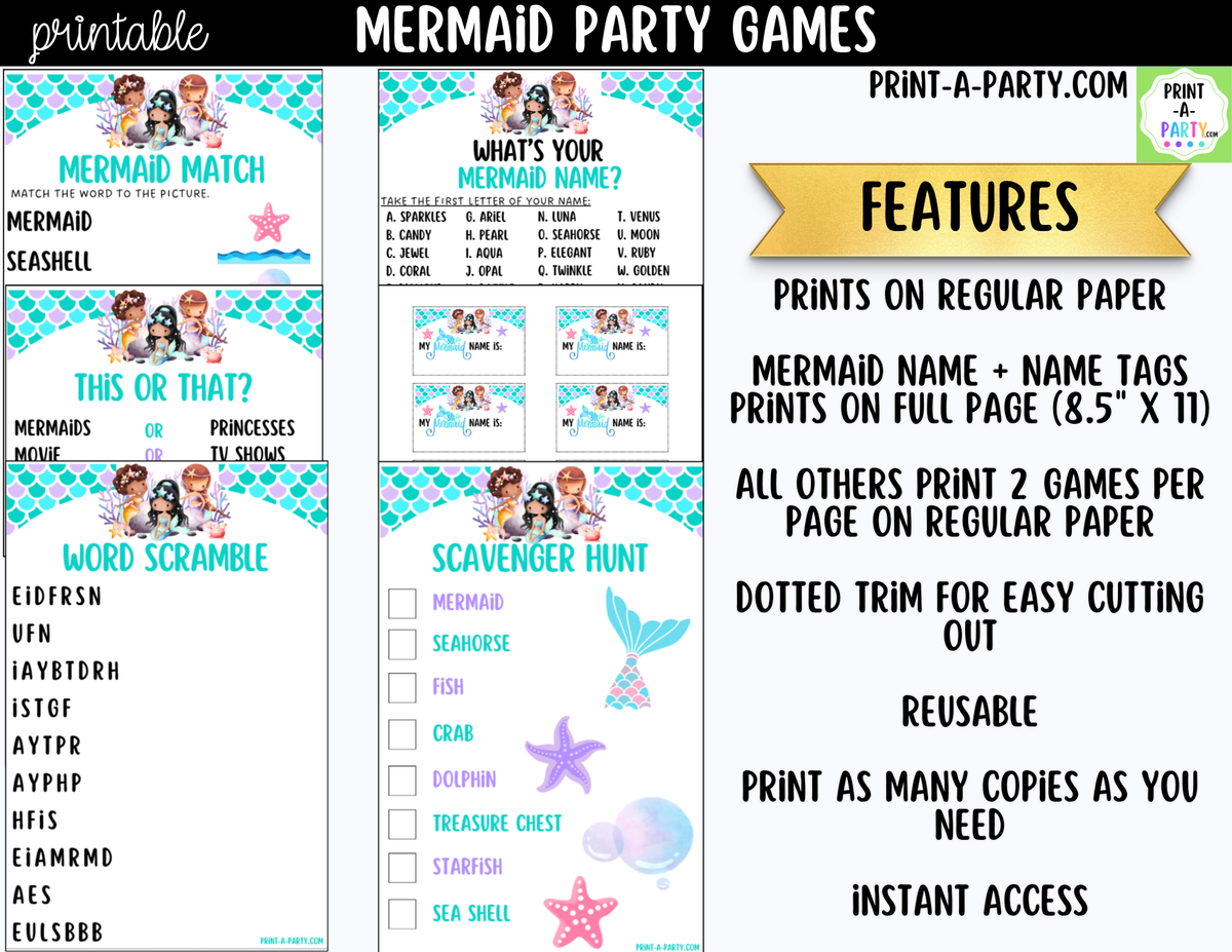Mermaid Party Games Printable | Under the Sea Birthday Activities