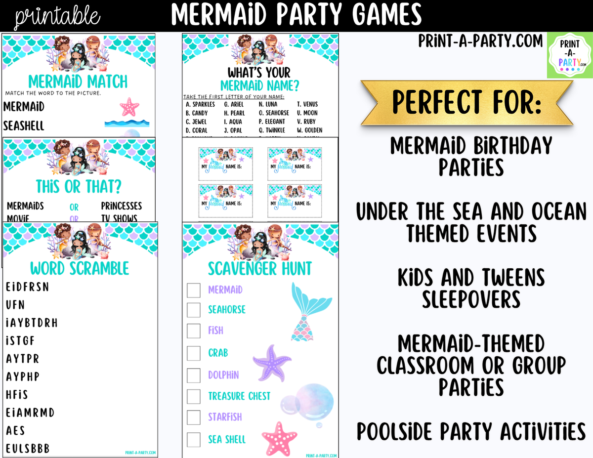 Mermaid Party Games Printable | Under the Sea Birthday Activities