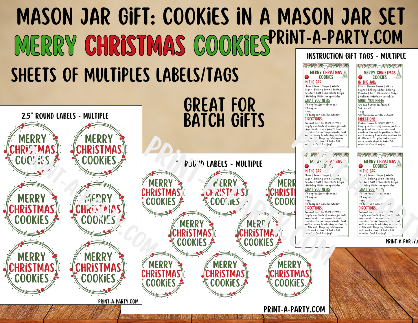 MASON JAR GIFT: Merry Christmas Cookies in a Mason Jar - Printable Kit perfect for Holiday Gift Idea