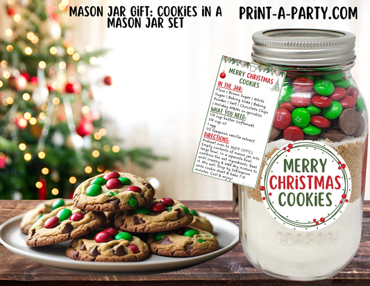 MASON JAR GIFT: Merry Christmas Cookies in a Mason Jar - Printable Kit perfect for Holiday Gift Idea