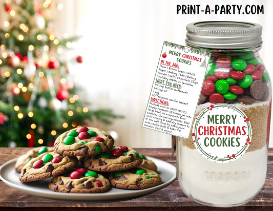 MASON JAR GIFT: Merry Christmas Cookies in a Mason Jar - Printable Kit perfect for Holiday Gift Idea