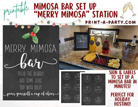 MIMOSA BAR | MIMOSA STATION SETUP - HOLIDAYS | MERRY MIMOSA STATION | Christmas Brunch | Holiday Brunch | Cocktail Party | Mimosa Bar Kit | Weddings | Showers | INSTANT DOWNLOAD