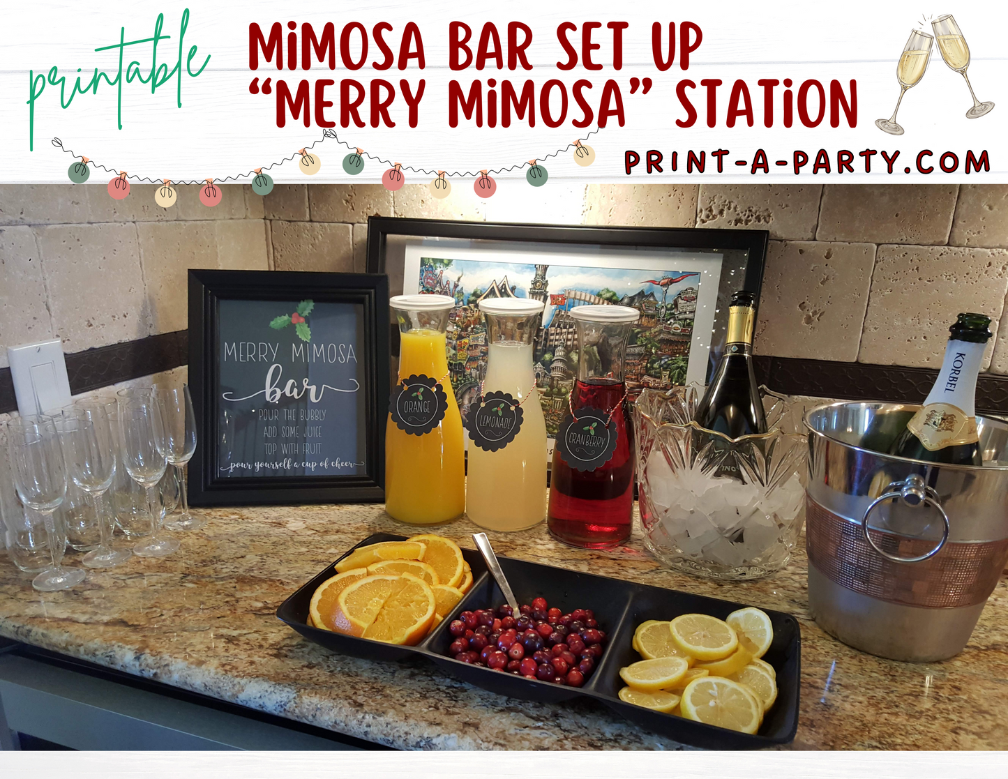 MIMOSA BAR | MIMOSA STATION SETUP - HOLIDAYS | MERRY MIMOSA STATION | Christmas Brunch | Holiday Brunch | Cocktail Party | Mimosa Bar Kit | Weddings | Showers | INSTANT DOWNLOAD