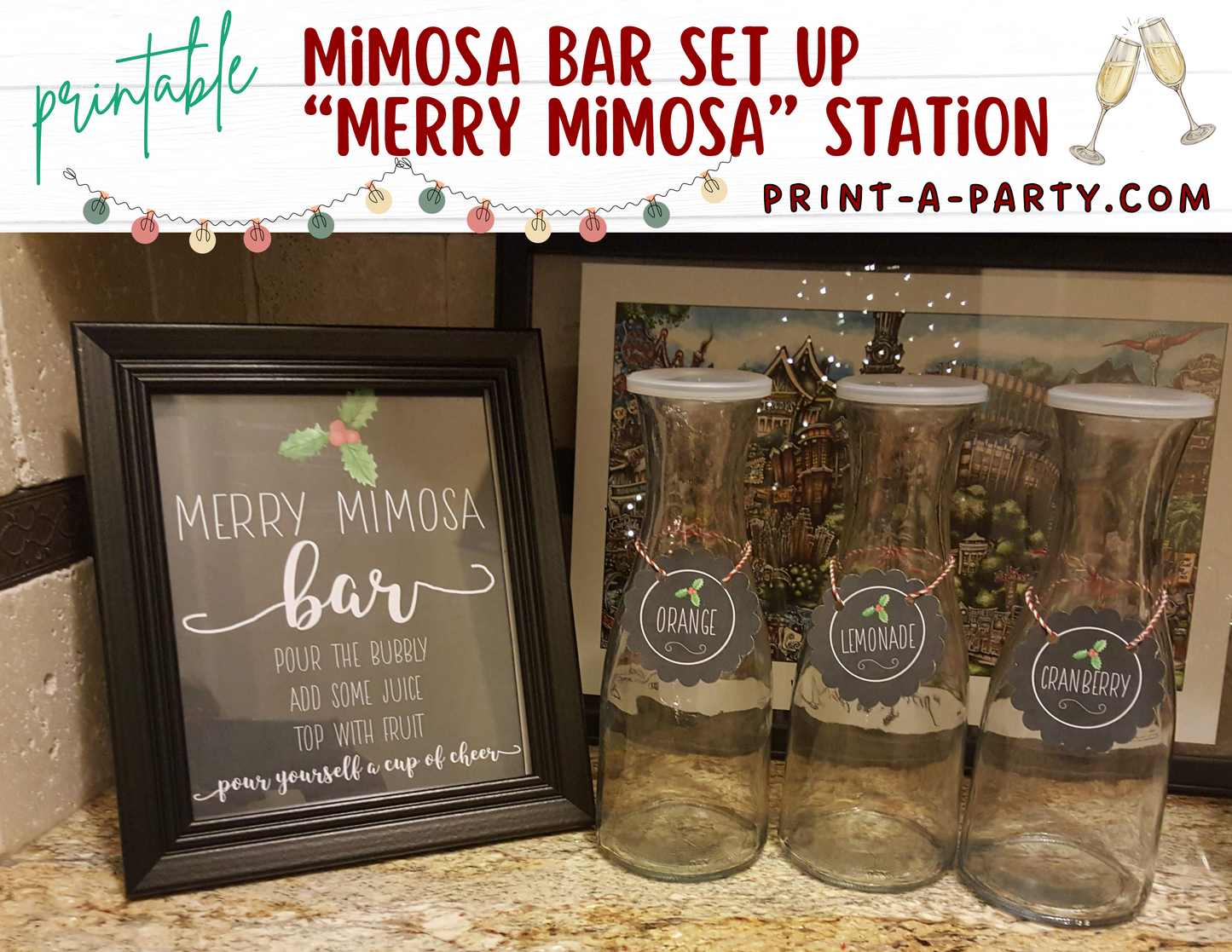 MIMOSA BAR | MIMOSA STATION SETUP - HOLIDAYS | MERRY MIMOSA STATION | Christmas Brunch | Holiday Brunch | Cocktail Party | Mimosa Bar Kit | Weddings | Showers | INSTANT DOWNLOAD