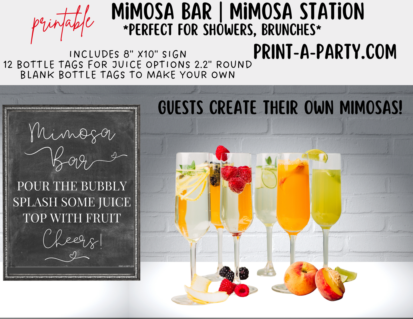 MIMOSA BAR | MIMOSA STATION SETUP Chalkboard Heart | Make Your Own Mimosas | Cocktail Party | Dinner Party | Holiday Idea | Brunch Idea | Bridal Shower | Baby Shower | Mimosa Bar Kit