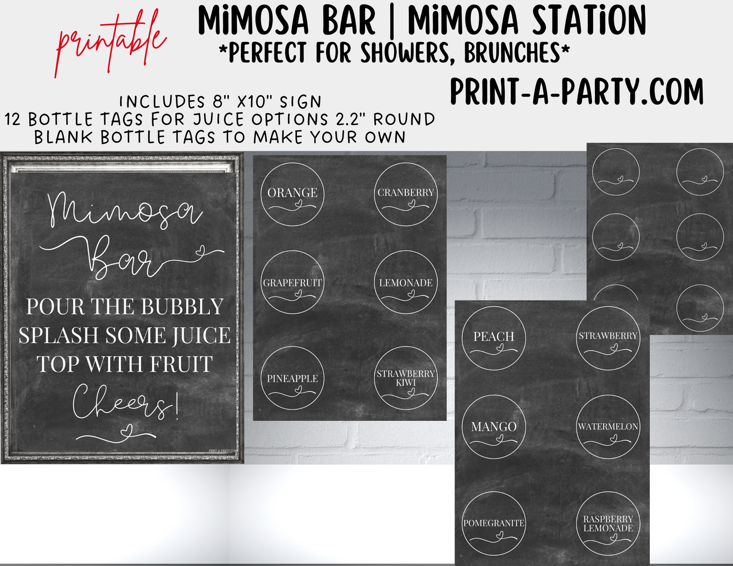 MIMOSA BAR | MIMOSA STATION SETUP Chalkboard Heart | Make Your Own Mimosas | Cocktail Party | Dinner Party | Holiday Idea | Brunch Idea | Bridal Shower | Baby Shower | Mimosa Bar Kit