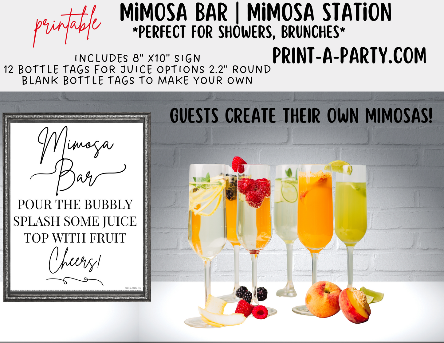 MIMOSA BAR | MIMOSA STATION SETUP White | Make Your Own Mimosas | Cocktail Party | Dinner Party | Holiday Idea | Brunch Idea | Bridal Shower | Baby Shower | Mimosa Bar Kit