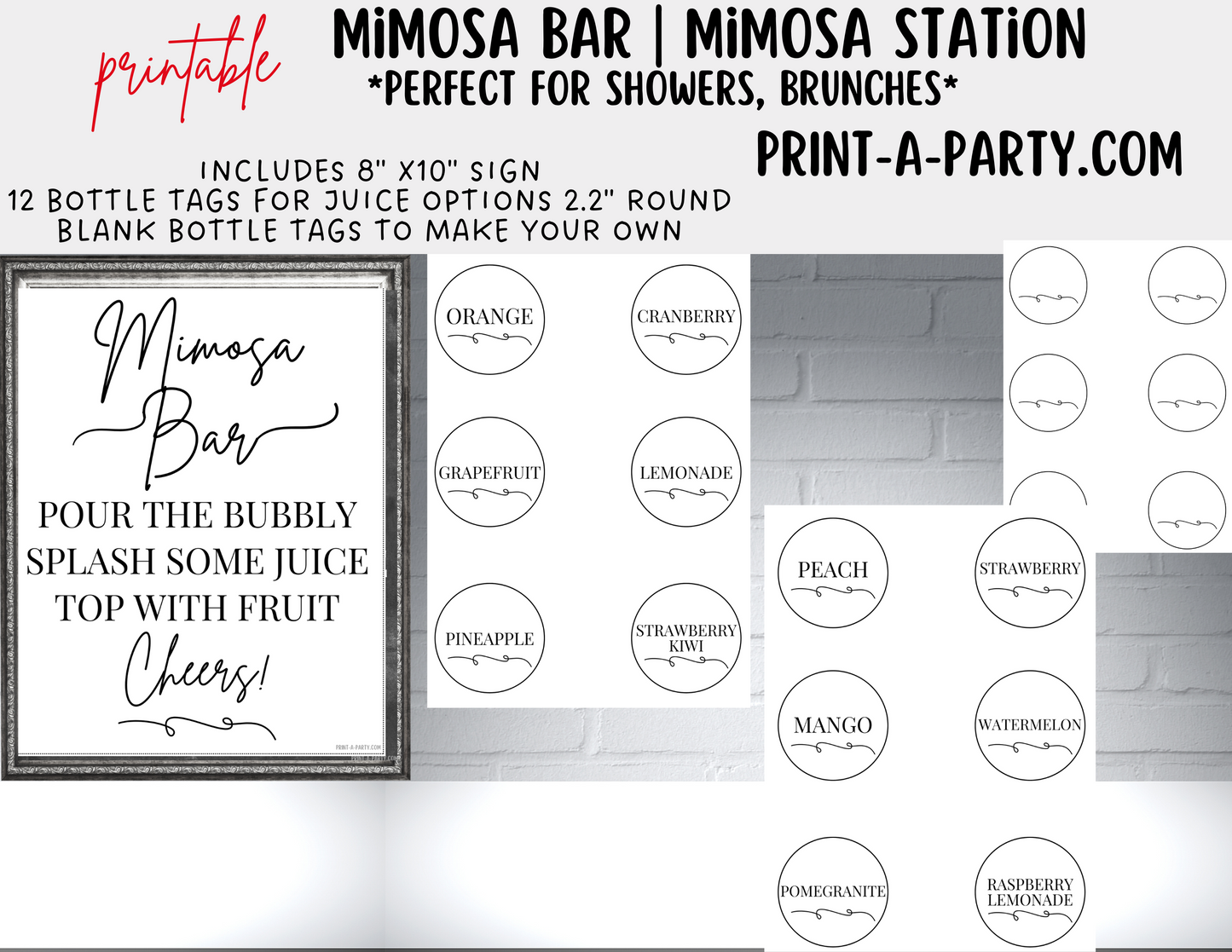 MIMOSA BAR | MIMOSA STATION SETUP White | Make Your Own Mimosas | Cocktail Party | Dinner Party | Holiday Idea | Brunch Idea | Bridal Shower | Baby Shower | Mimosa Bar Kit