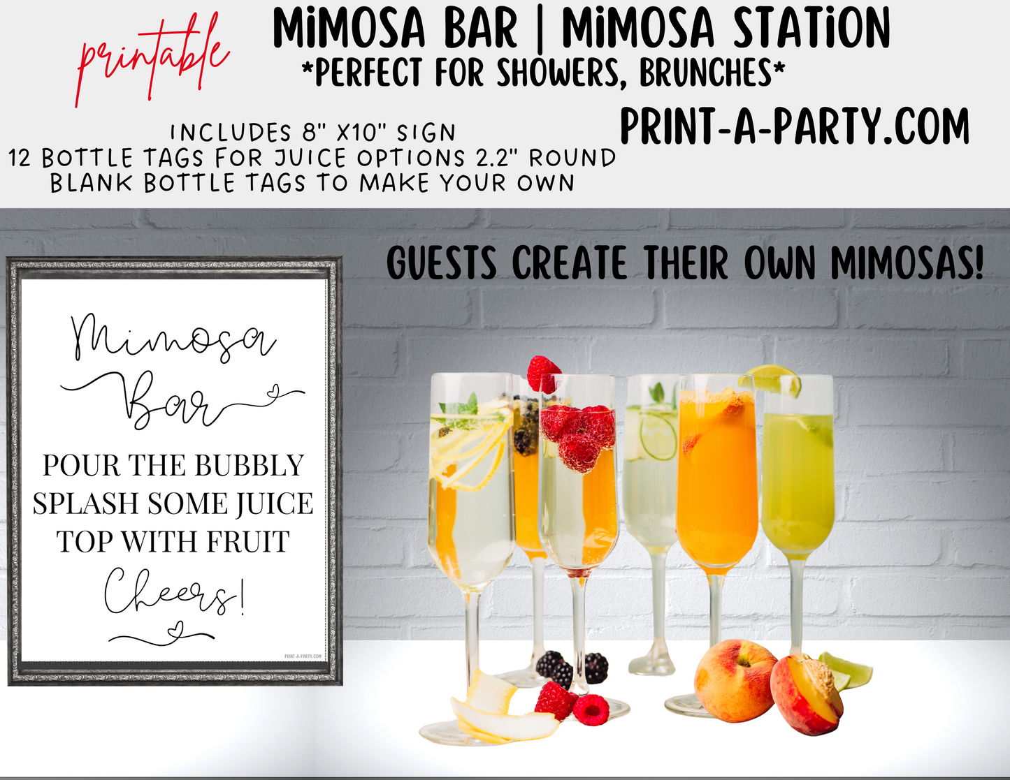 MIMOSA BAR | MIMOSA STATION SETUP White Heart | Make Your Own Mimosas | Cocktail Party | Dinner Party | Holiday Idea | Brunch Idea | Bridal Shower | Baby Shower | Mimosa Bar Kit