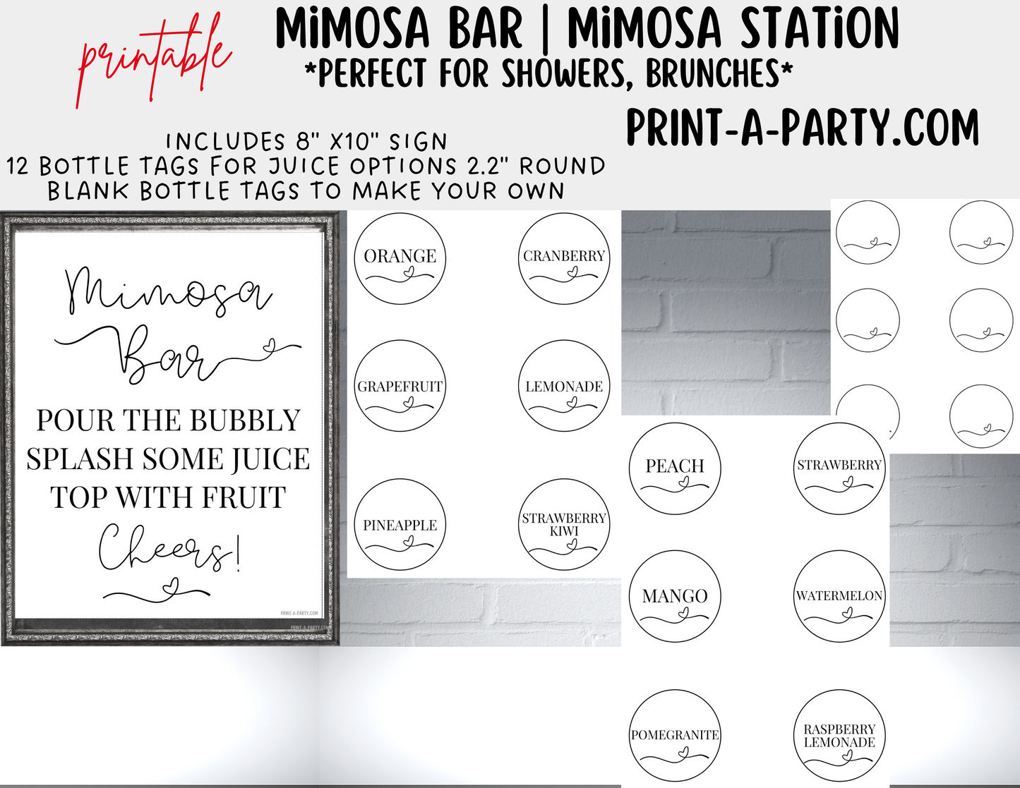 MIMOSA BAR | MIMOSA STATION SETUP White Heart | Make Your Own Mimosas | Cocktail Party | Dinner Party | Holiday Idea | Brunch Idea | Bridal Shower | Baby Shower | Mimosa Bar Kit