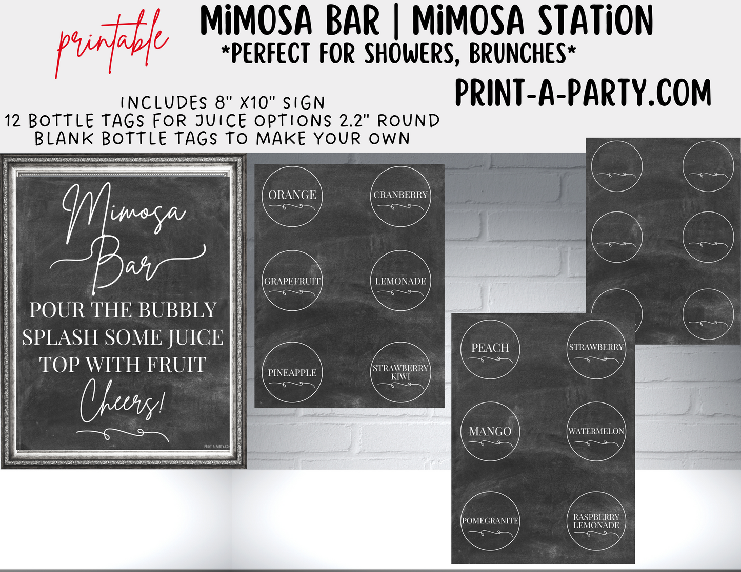 MIMOSA BAR | MIMOSA STATION SETUP Chalkboard | Make Your Own Mimosas | Cocktail Party | Dinner Party | Holiday Idea | Brunch Idea | Bridal Shower | Baby Shower | Mimosa Bar Kit