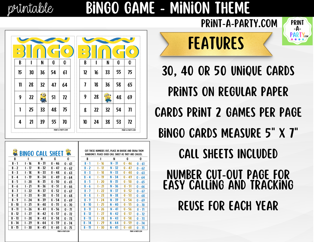 Minions Bingo Printable | Party & Classroom Number Game