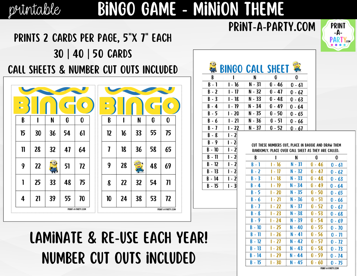 Minions Bingo Printable | Party & Classroom Number Game