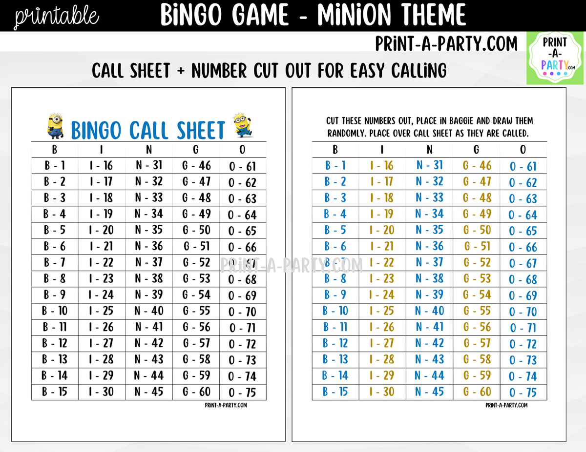 Minions Bingo Printable | Party & Classroom Number Game