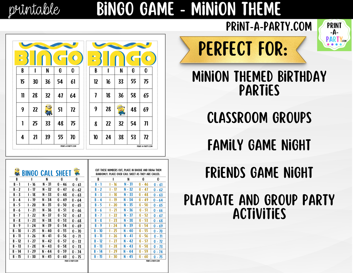 Minions Bingo Printable | Party & Classroom Number Game