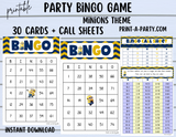 BINGO: Minions | Classrooms | Parties | Birthday | 30, 40, or 50 cards - INSTANT DOWNLOAD