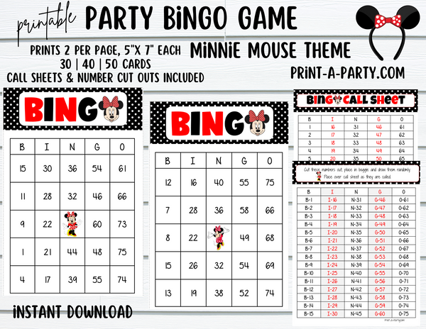 Minne Mouse Bingo Game - Printable - INSTANT DOWNLOAD - Parties ...