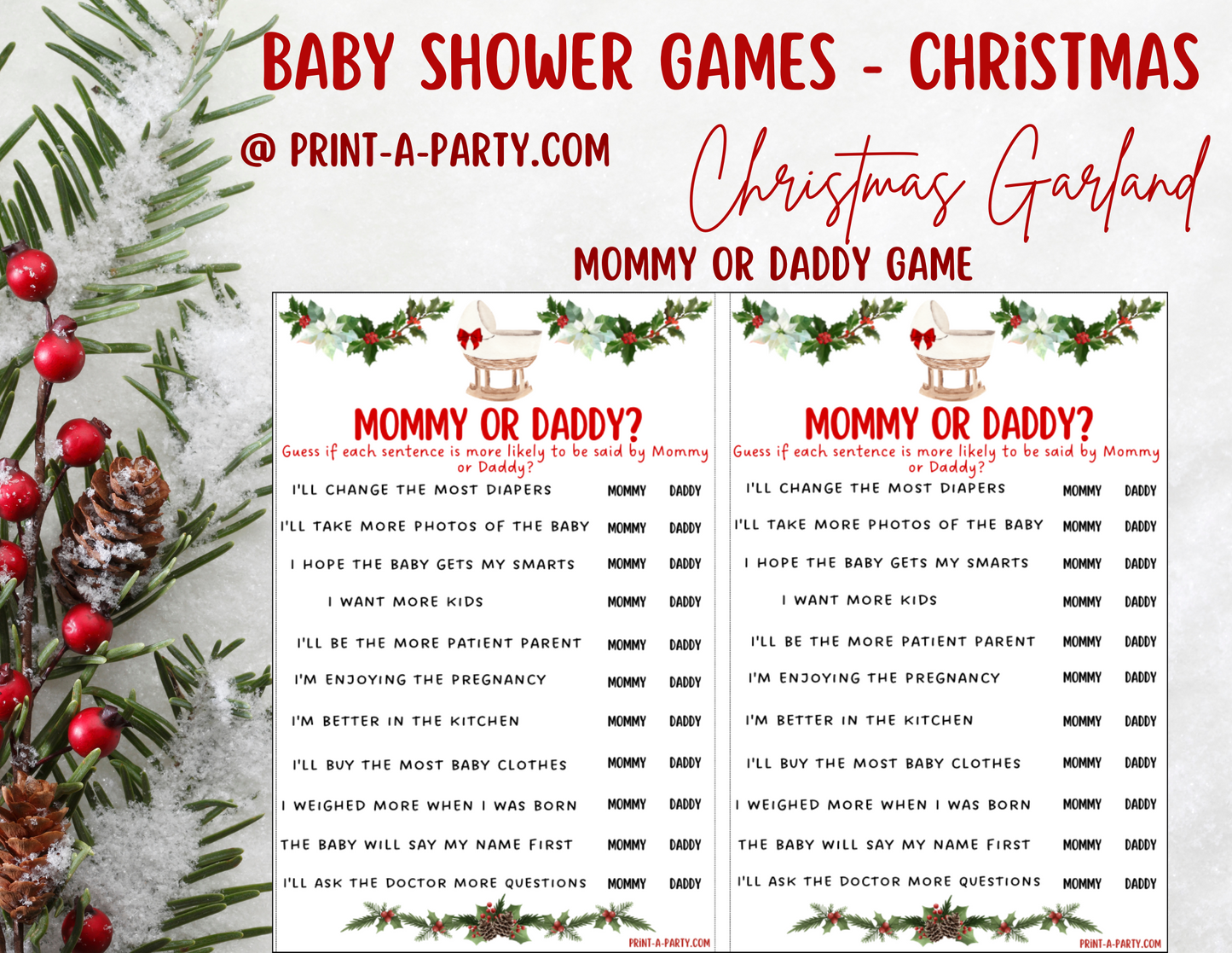 GAME BUNDLE for Christmas Baby Shower - Christmas Garland | Christmas Baby Shower Theme | Christmas Baby Shower Ideas | INSTANT DOWNLOAD