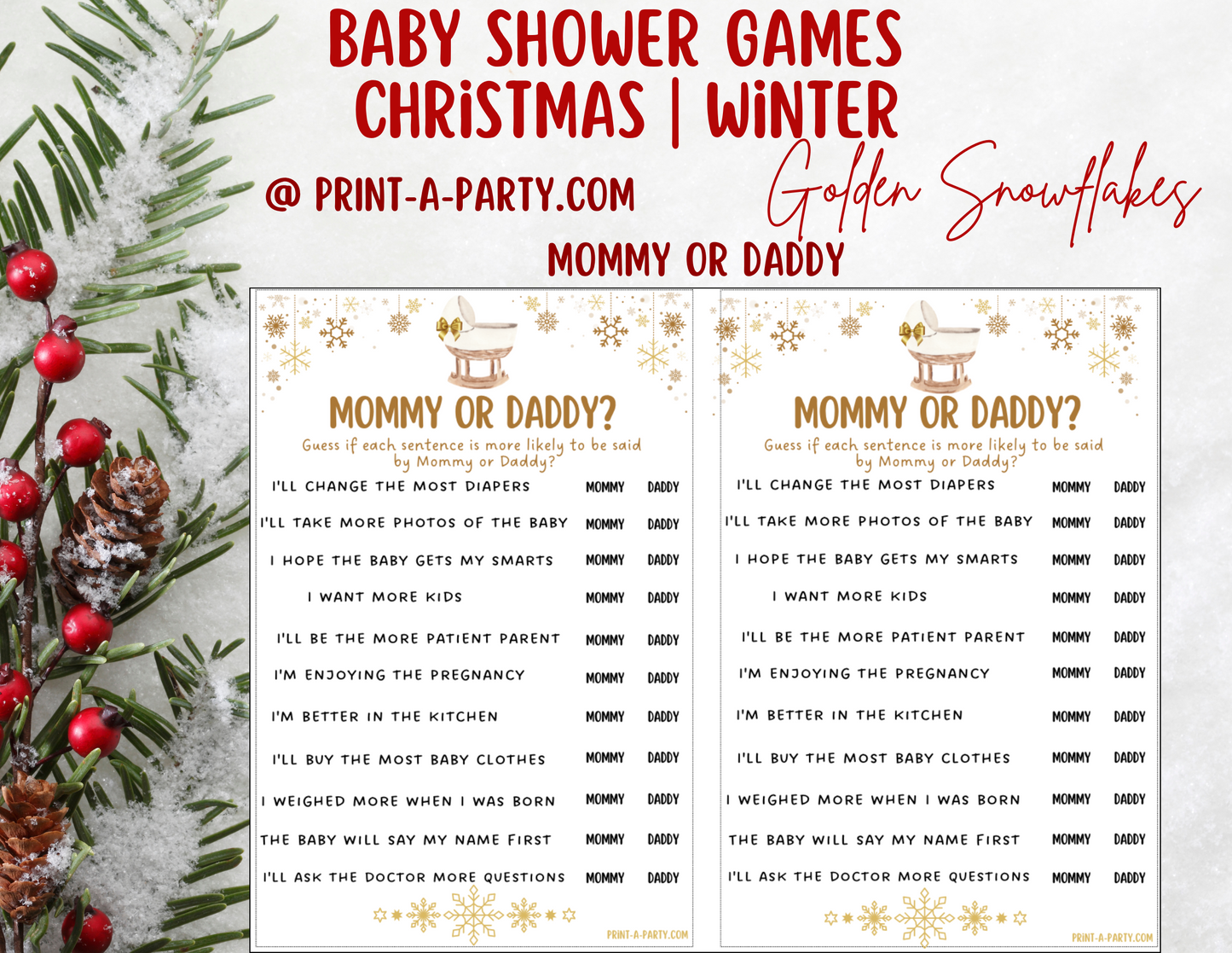 GAME BUNDLE for Christmas or Winter Baby Shower - Golden Snowflakes | Christmas Baby Shower Theme | Christmas Baby Shower Ideas | Winter Baby Shower Ideas | INSTANT DOWNLOAD