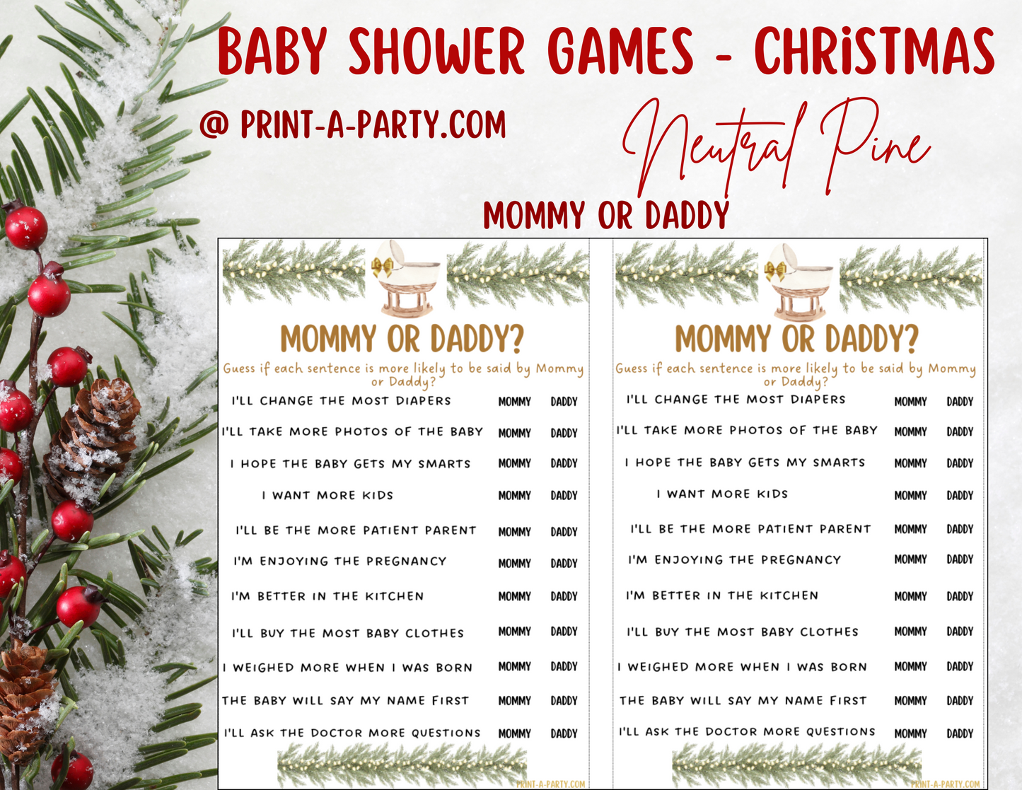 GAME BUNDLE for Christmas Baby Shower - Neutral Pine with Lights | Christmas Baby Shower Theme | Christmas Baby Shower Ideas | INSTANT DOWNLOAD