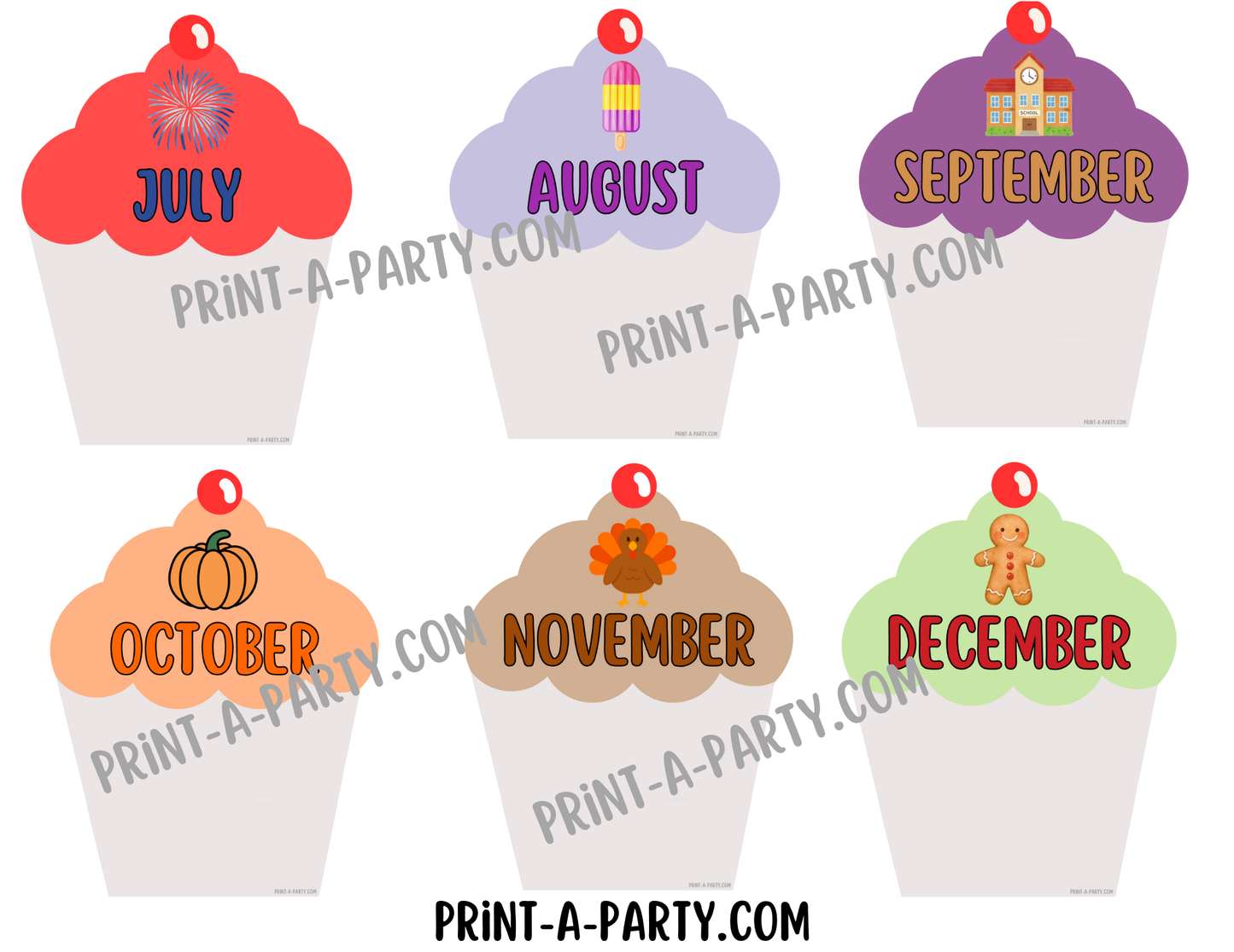 Birthday Bulletin Board Printable Display - Monthly Cupcake Theme for Classroom Decor