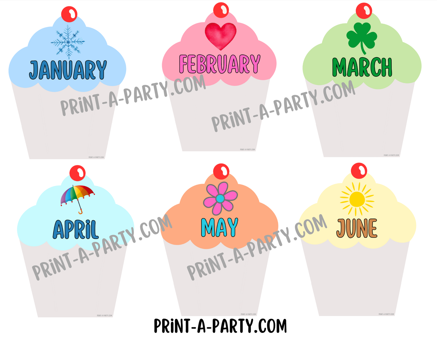 Birthday Bulletin Board Printable Display - Monthly Cupcake Theme for Classroom Decor