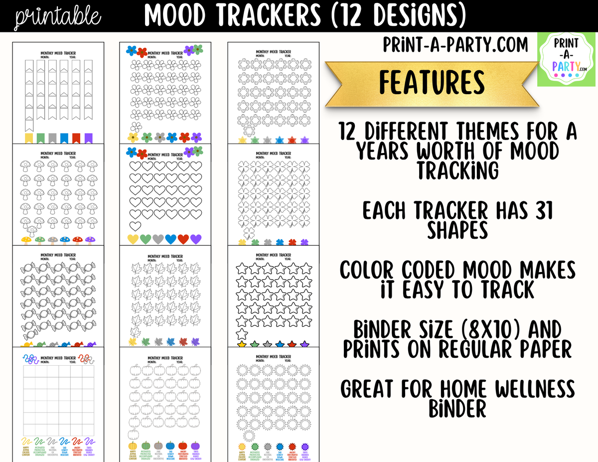 Printable Mood Tracker Bundle | 12 Designs