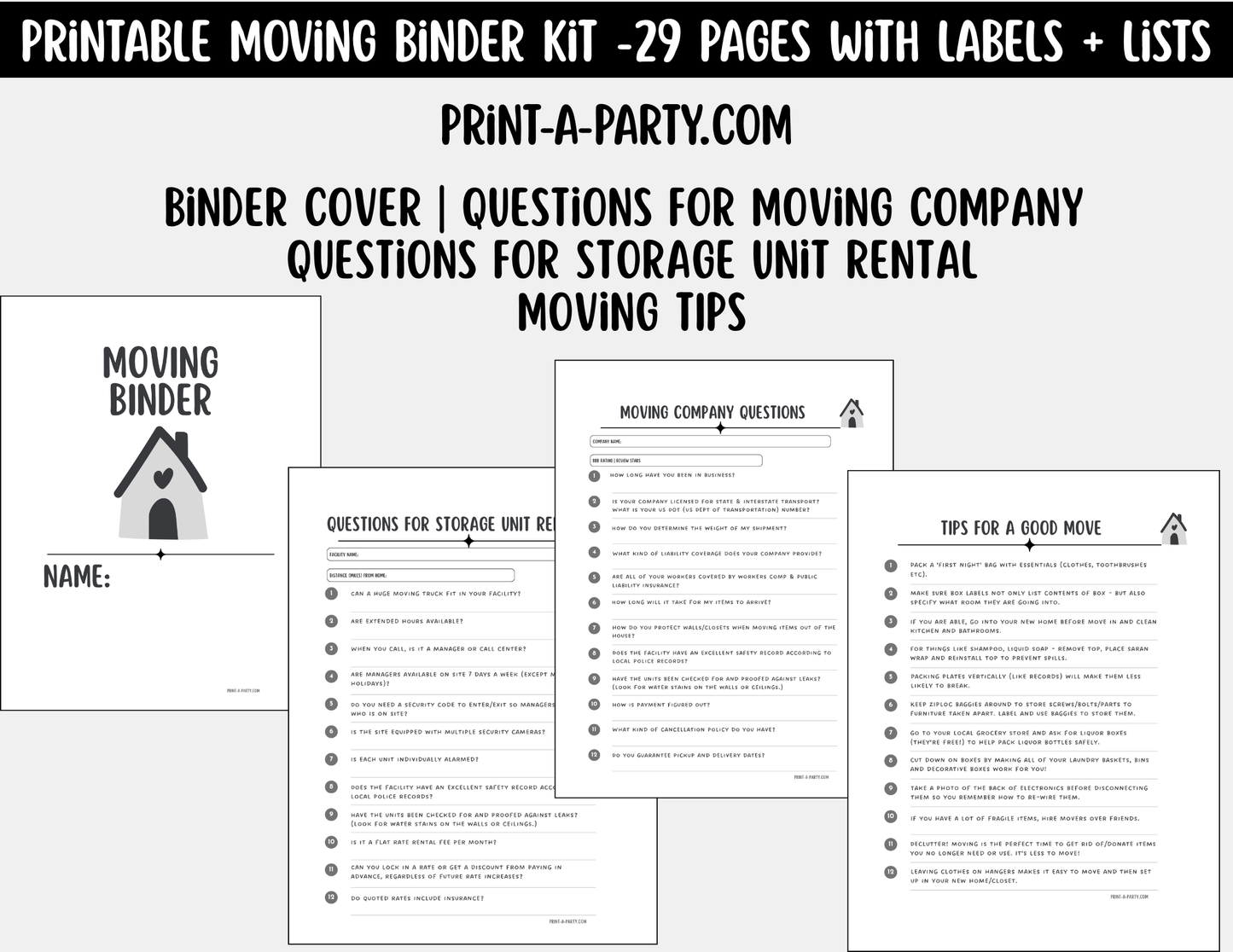 Moving Planning Binder – 29 Pages Color-Coded Labels, Lists & Checklists (Instant Download)