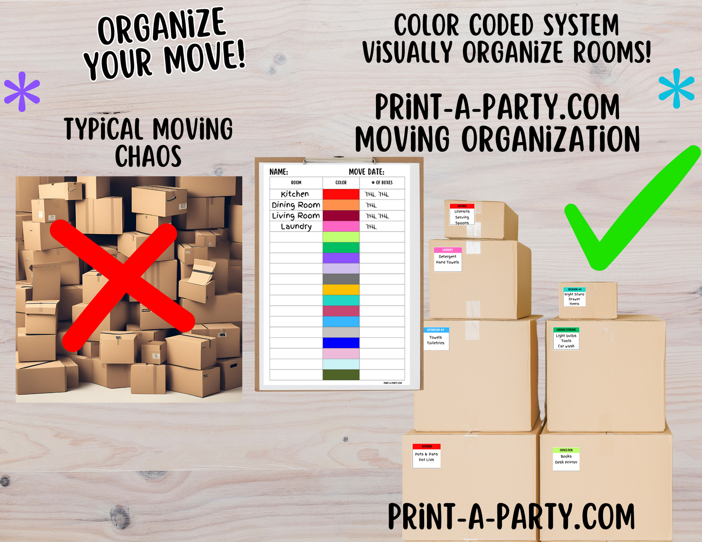 MOVING PLANNING BINDER: 29 Pages | Color Coded Moving Box Labels (18) | Main Tracking List | To Call List | Moving Timeline Checklist | INSTANT DOWNLOAD - Have an organized move!