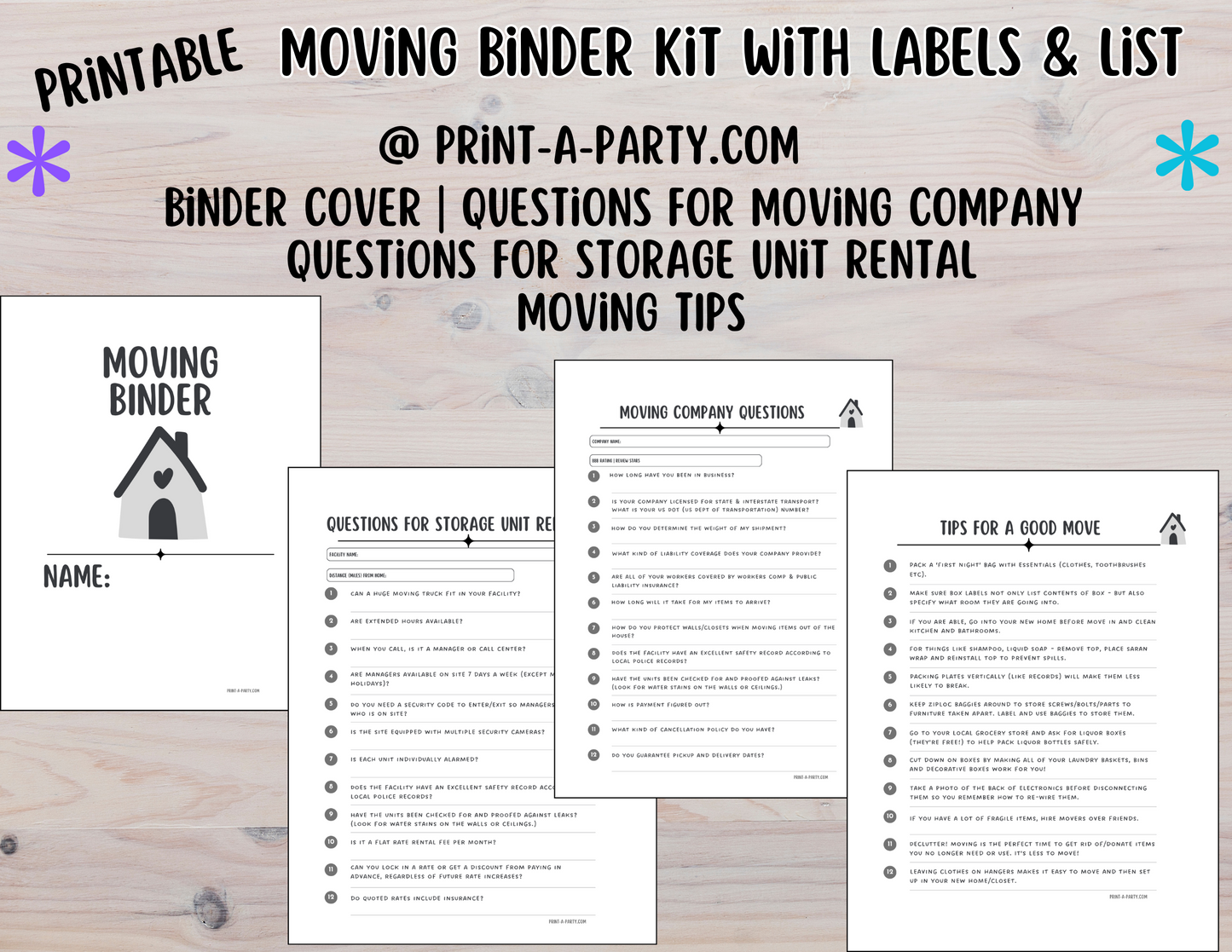 MOVING PLANNING BINDER: 29 Pages | Color Coded Moving Box Labels (18) | Main Tracking List | To Call List | Moving Timeline Checklist | INSTANT DOWNLOAD - Have an organized move!