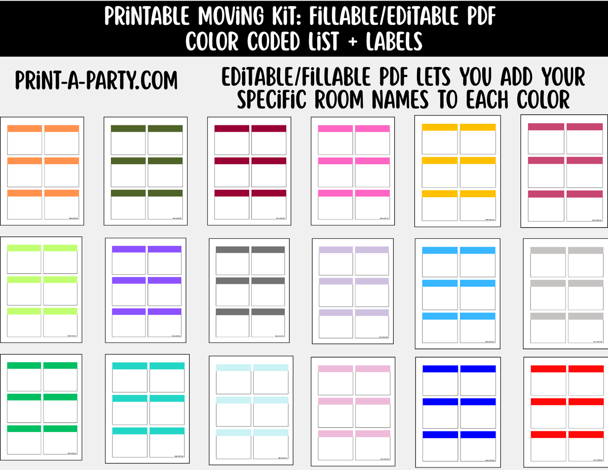 Moving Organization: Fillable PDF Color-Coded Moving Box Labels Kit ...