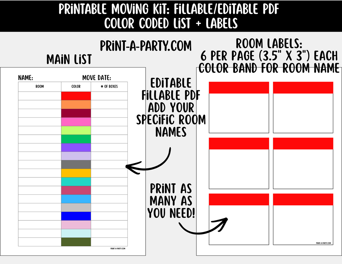 Moving Box Labels Printable | Fillable PDF & Tracking List