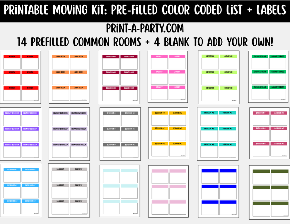 Moving Organization: Pre-Filled Color-Coded Moving Box Labels Kit – 18 ...