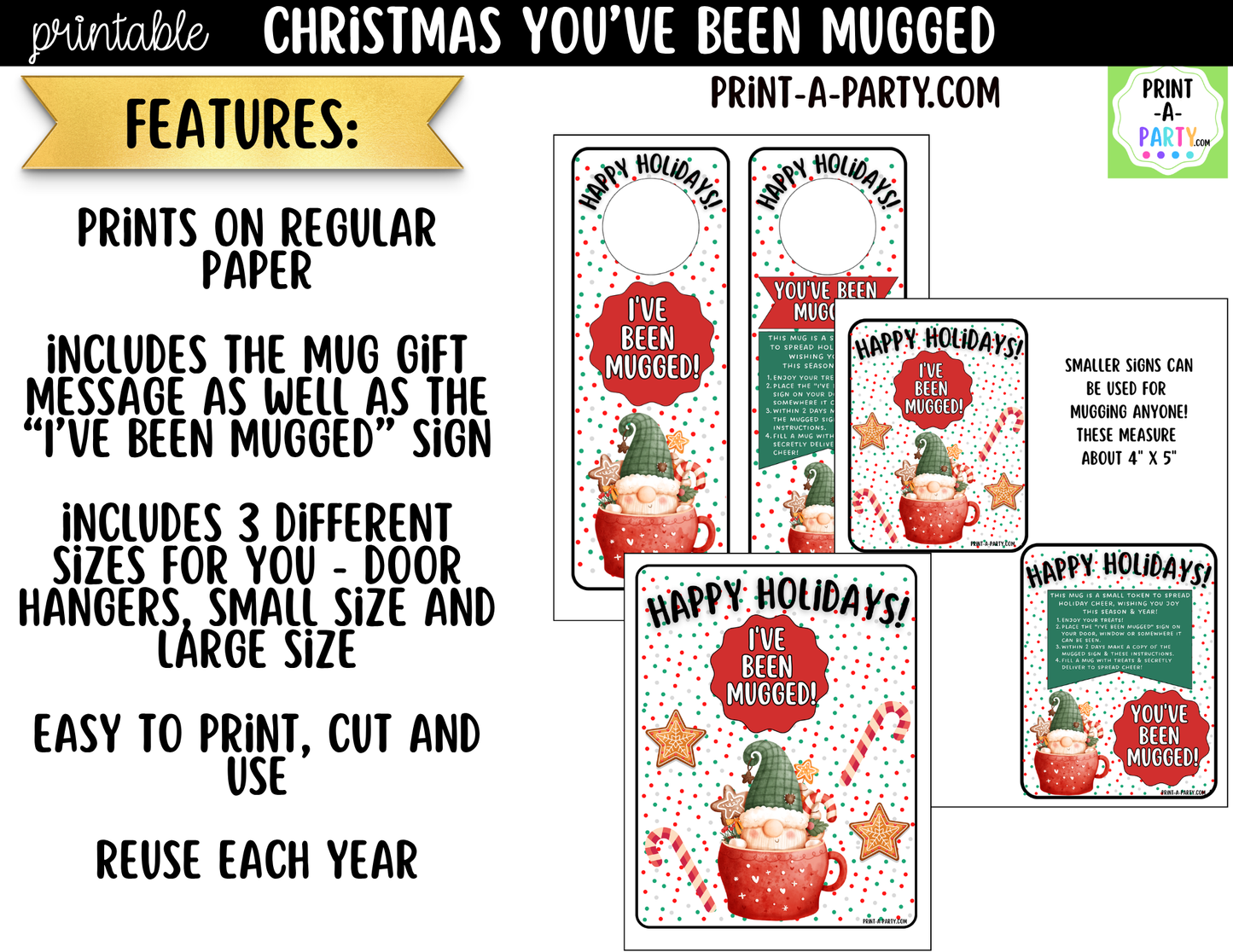 You've Been Mugged Printable | Christmas Mug Exchange Game | Neighbor & Coworker Holiday Gift