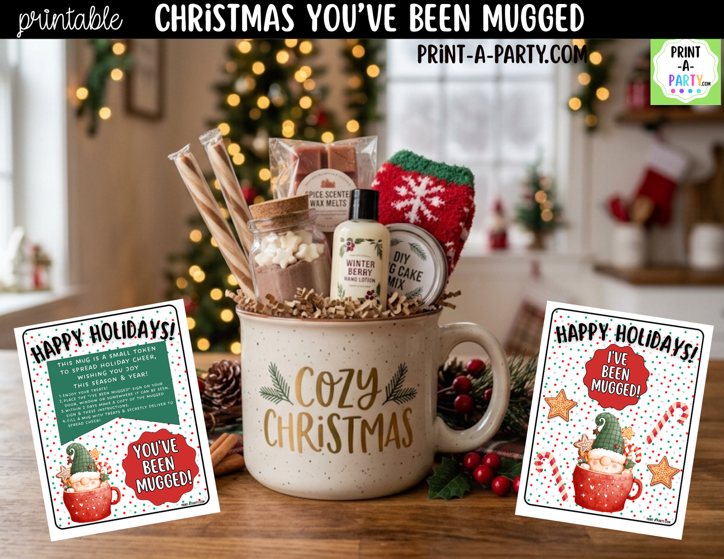 You've Been Mugged Printable | Christmas Mug Exchange Game | Neighbor & Coworker Holiday Gift